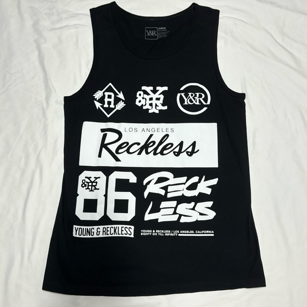 Men’s Young & Reckless black graphic tank size large
